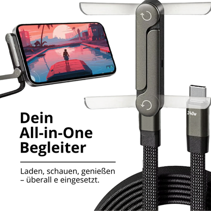 240W USB-C auf USB-C Kabel (1,5m) – Schnellladekabel mit innovativem Handy-Ständer & 180° Winkelstecker